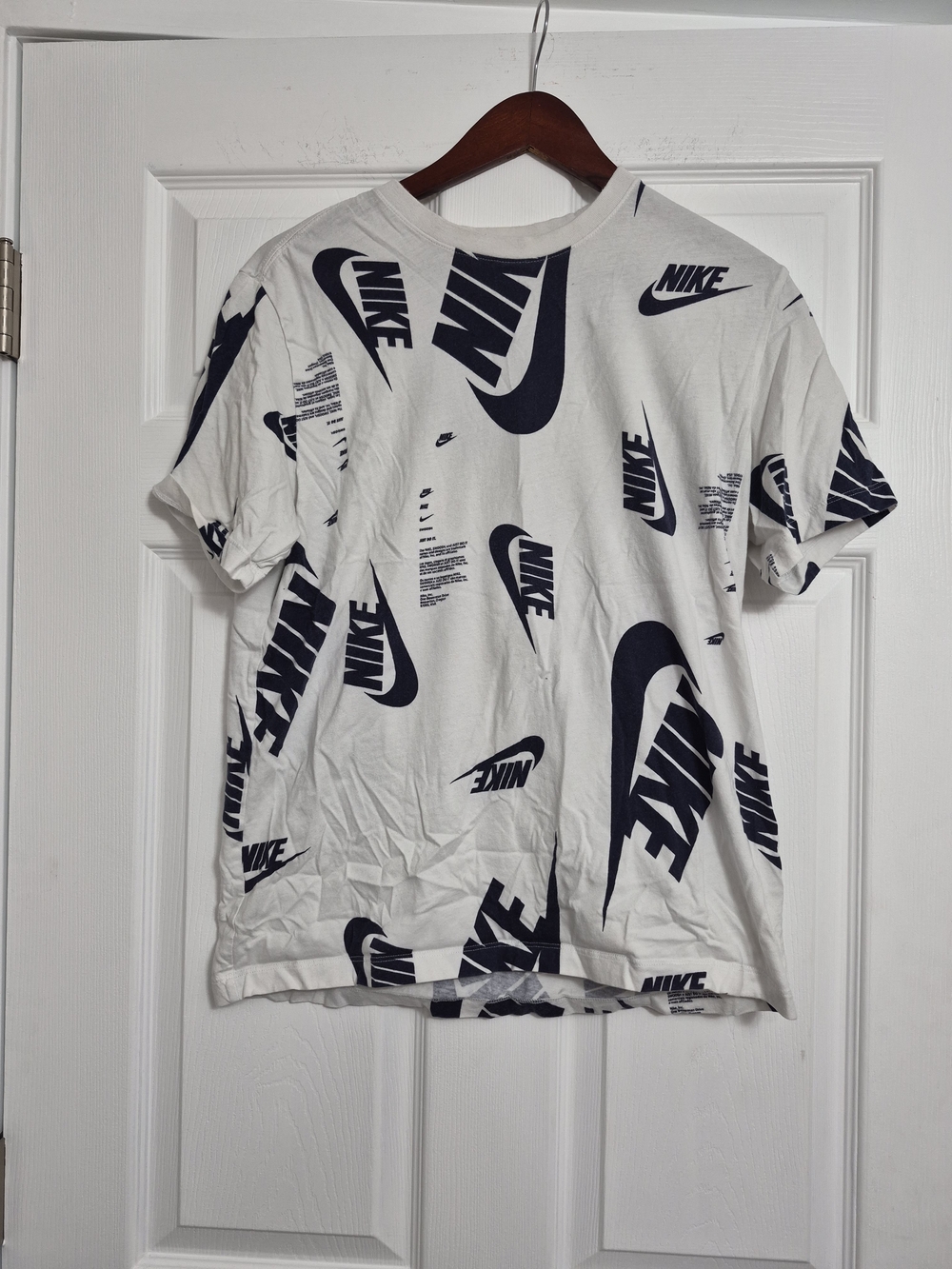 Nike Men’s White T-Shirt with Allover Black Logo